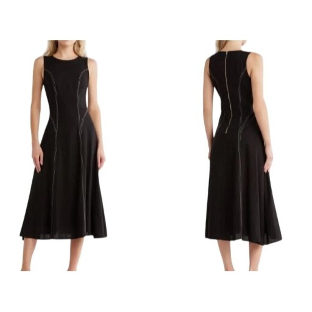 Jason Wu Women's Dress Linen Viscose Blend Sleeveless Black Midi A-Line Size 2